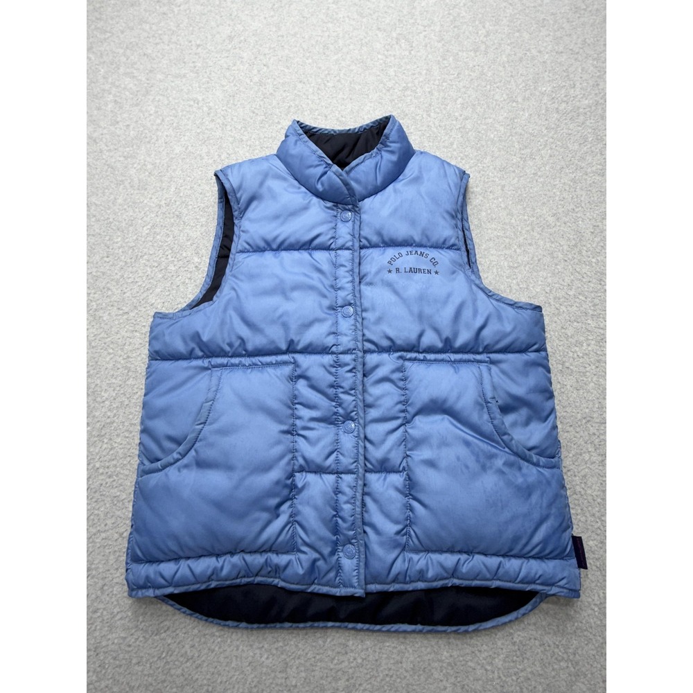 Polo Jeans Co Ralph Lauren Vest Mens Medium Blue Quilted Snap Puffer Outdoor